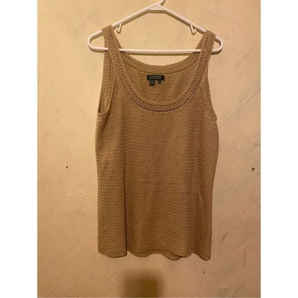 Vintage Lauren Ralph Lauren crocheted knit tank top linen blend Y2K size large s - Picture 1 of 12